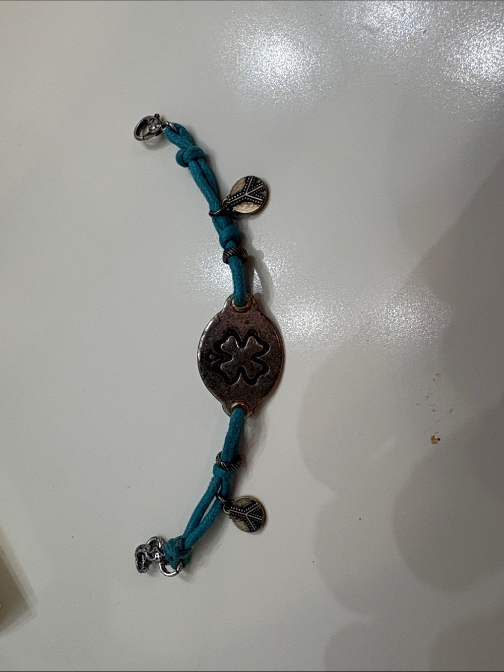 Lucky Brand Turquoise Cord Silver Medallion Charm Bracelet - Women Jewelry